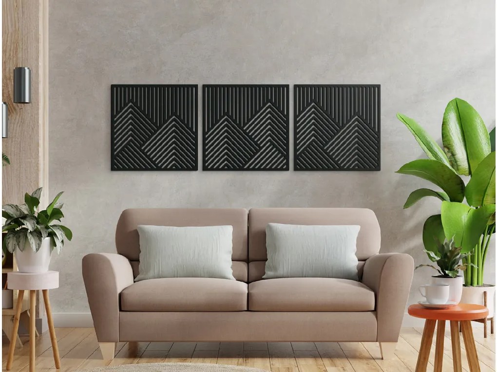 drevko Drevený viacdielny obraz Hory Rozmer obrazu: 20,5 x 65 cm, Farba dekorácie: Čierna