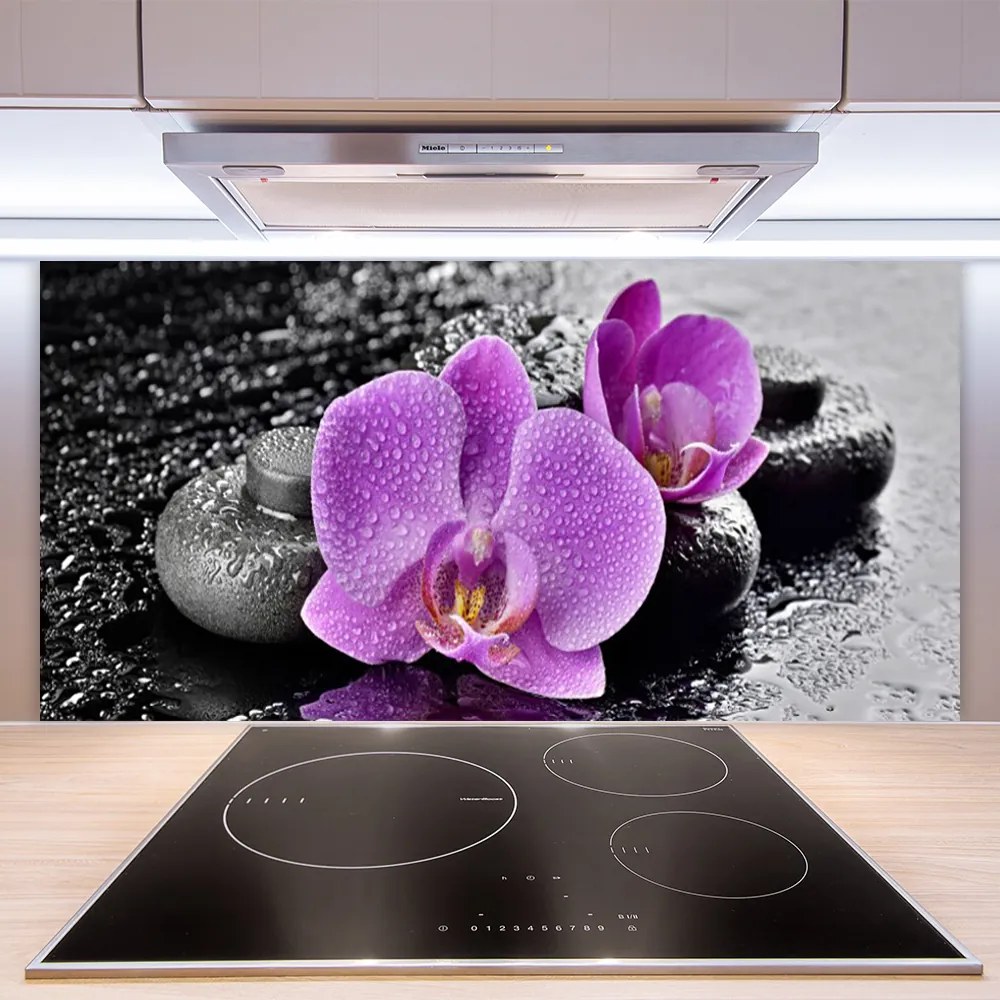 Sklenený obklad Do kuchyne Orchidea kvety kamene zen 125x50 cm