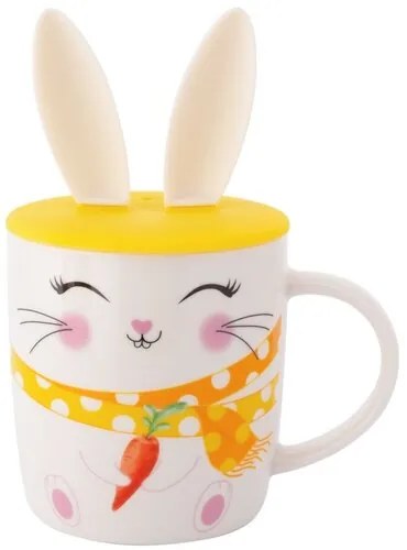 Altom Porcelánový hrnček Veselý zajačik so silikónovým viečkom, 400 ml