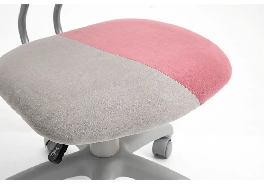 Detská rastúca stolička RAIDON – látka, plast, sivá / ružová