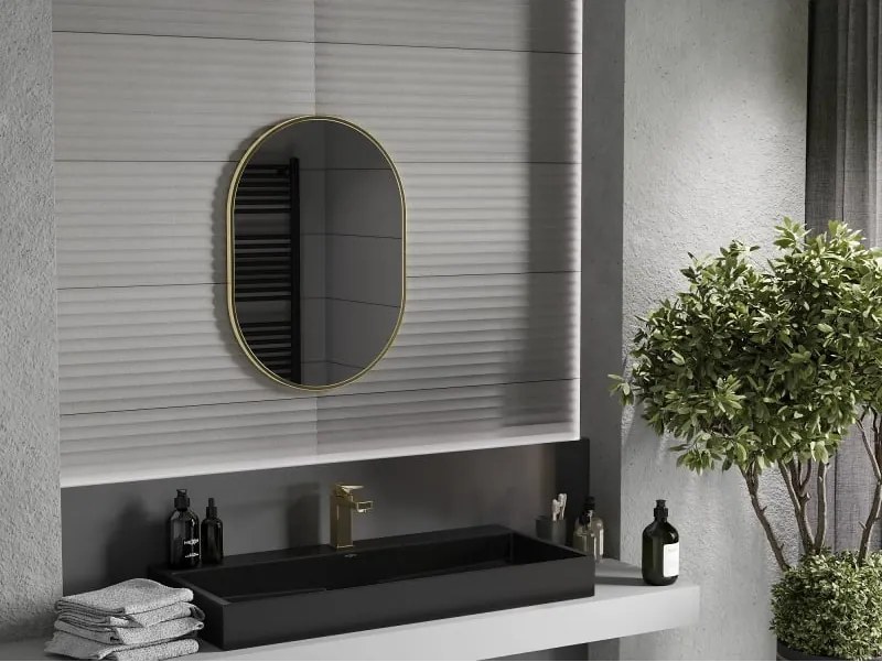 Mexen Loft oválne kúpeľňové zrkadlo 70 x 50 cm, zlatý rám - 9851-070-050-000-50