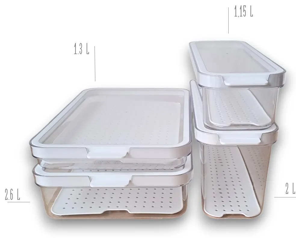 Rotho Súprava 4 ks organizérov do chladničky CAUMA - 1,15 l + 1,3 l + 2 l + 2,6 l