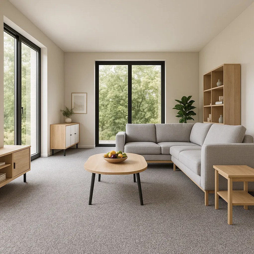 Spoltex, Koberec metráž Ester / 77 Šedá, na mieru, šíře 5m, šedá, ab (mriežka), chodba / predsieň