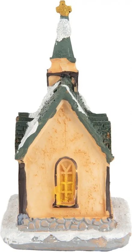 Dekorácia malinký svietiaci béžový domček kostol Manon LED - 5*5*5 cm