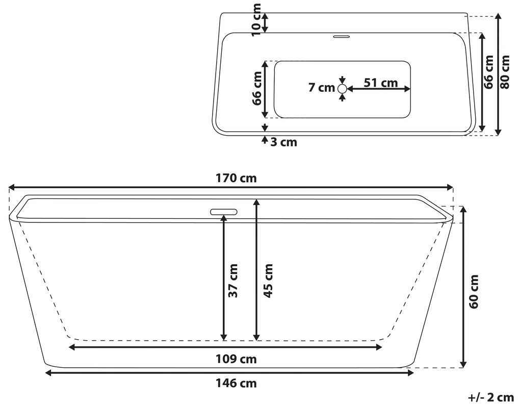 Vaňa 170 x 80 cm čierna HASSEL Beliani