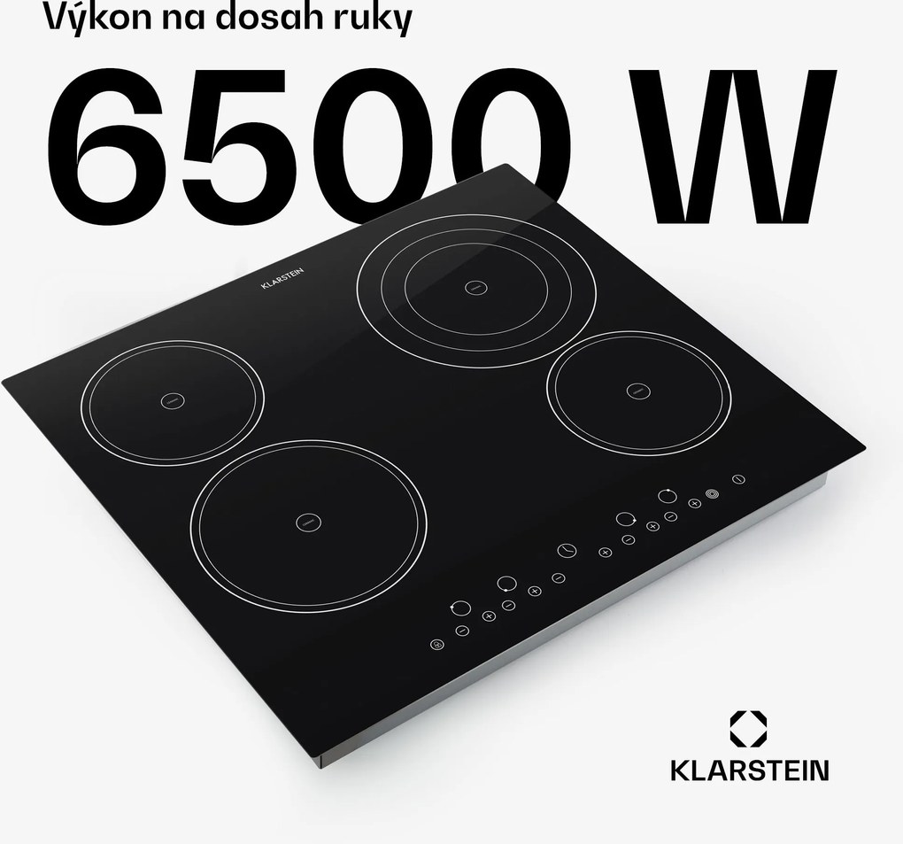 Klarstein Virtuosa, vstavaná varná doska, 6500 W, 4 zóny, 59 x 52 cm, sklokeramika