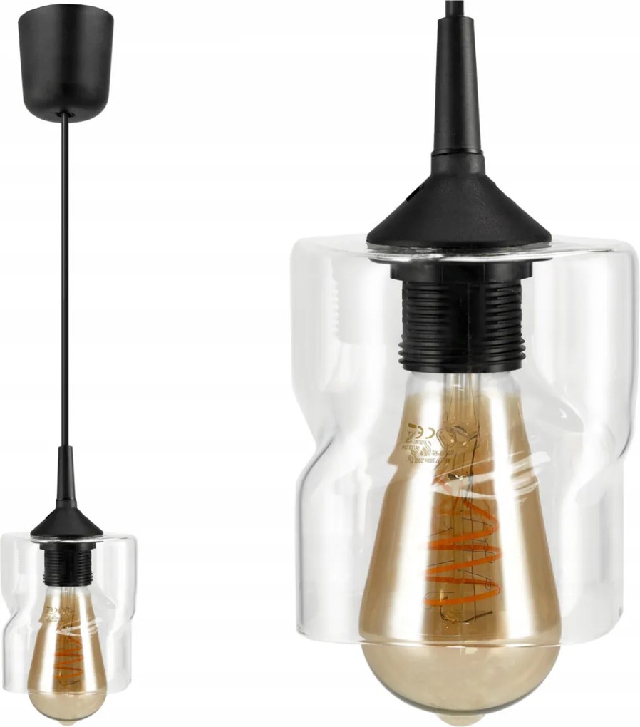 BERGE LED luster závesné stropné svietidlo E27 priehľadný sklenený štvorec