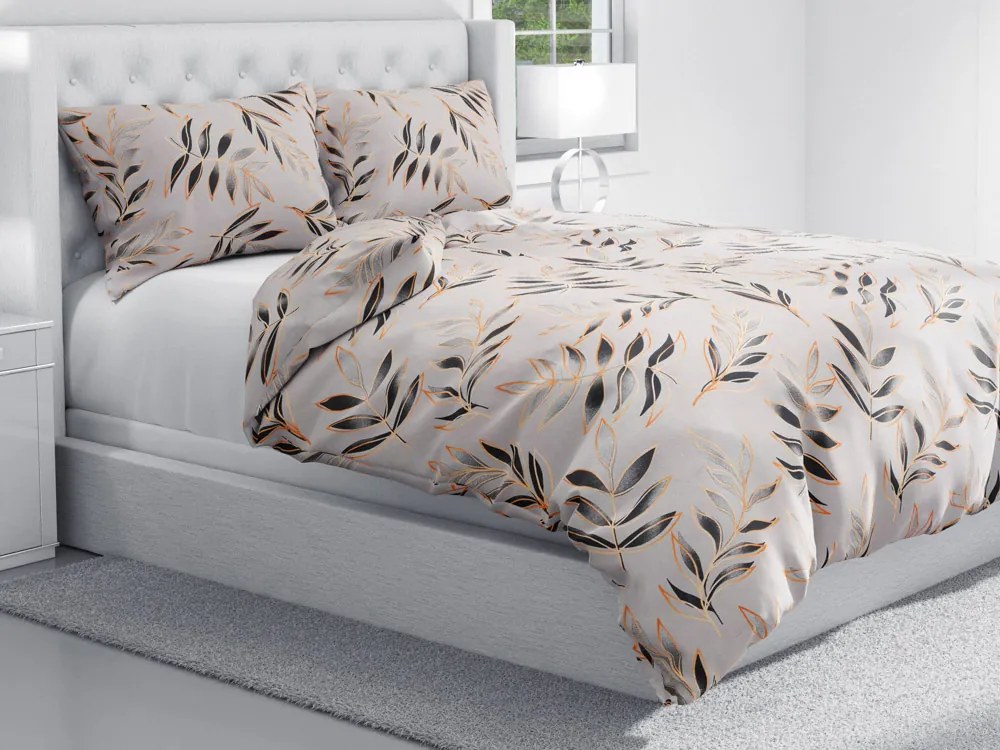 Biante Bavlnené posteľné obliečky Sandra SA-437 Popínavé listy na sivom Jednolôžko 140x200 a 70x90 cm