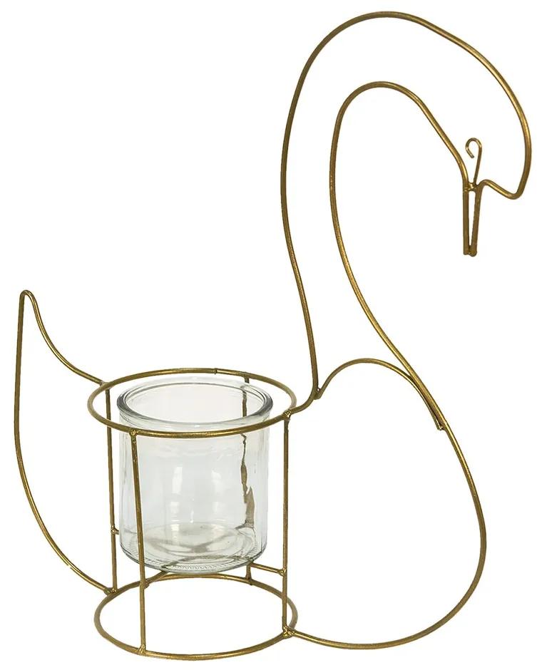 Zlatý kovový stojan na sviečku v tvare Labute - 33*13*41 cm