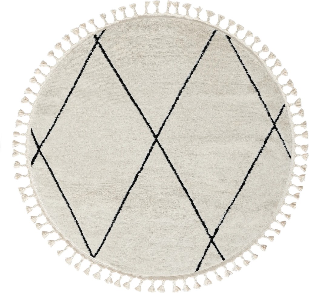 My Flair, Kusový koberec Moroccan Charm weiß kruh, 190x190 (průměr) kruh, čiernobiela, obývacia izba