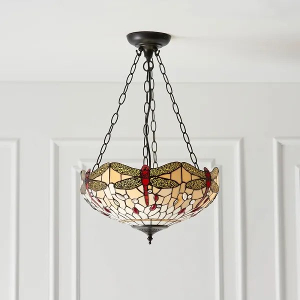 Endon 70759 - Závesný luster na reťazi Tiffany DRAGONFLY 3xE27/60W/230V priemer 41 cm