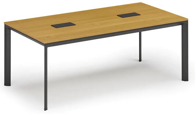 Rokovací stôl PRIMO INVITATION, 200x100 cm, buk + 2x stolná zásuvka TYP III, čierna