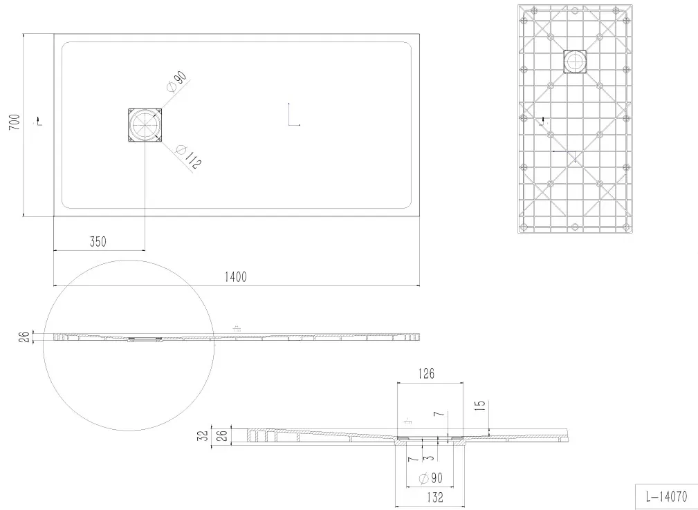Erga Hyper, SMC sprchová vanička 140x70x2,6 cm + sifón, čierna matná, ERG-V06-SMC-7014S-BK