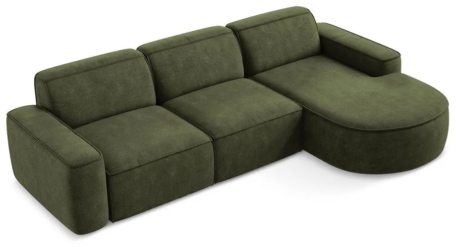 Zelená ženilková rohová pohovka (pravý roh/s leňoškou) Omao – Makamii