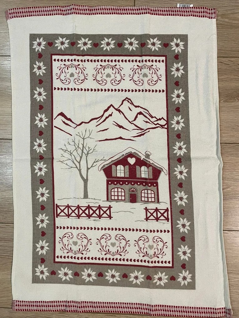 Kuchynská froté vianočná utierka Domček 50x70 cm