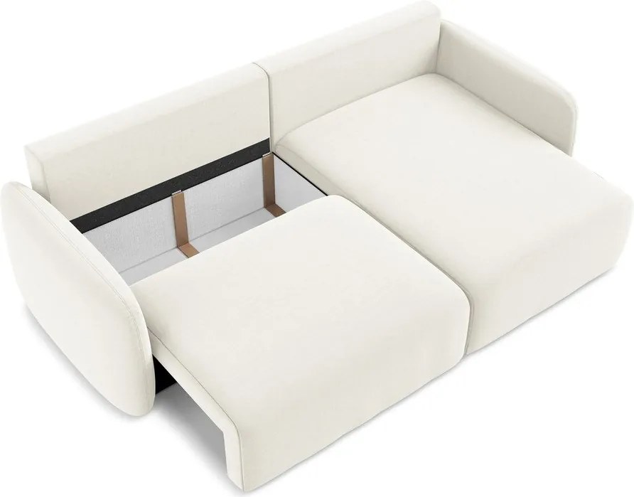 Krémovobiela zamatová rozkladacia/s úložným priestorom rohová pohovka (pravý roh/s leňoškou) Kalena – Makamii