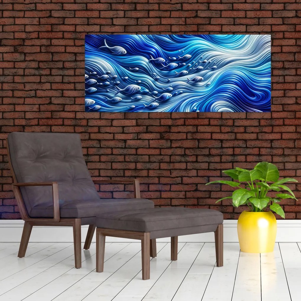 Obraz – Ryby vo vlnách (120x50 cm)