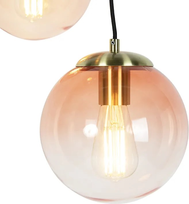 Závesné svietidlo v štýle Art Deco mosadz 45 cm 3-svetlo ružové - Pallon