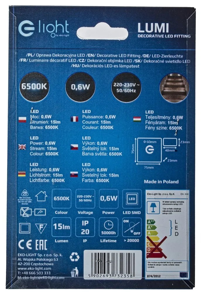 Schodiskové LED svietidlo Lumi, 1x LED 0,6w, 6500k, s