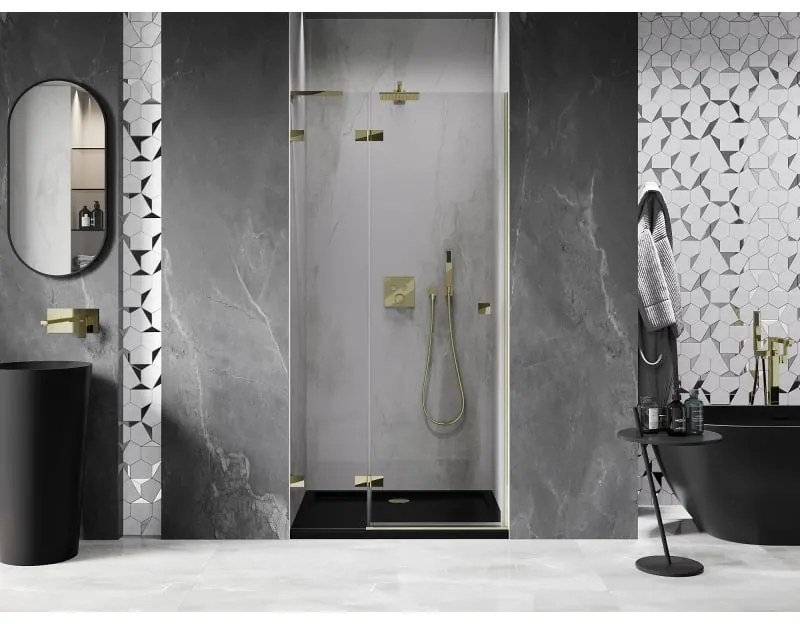 Mexen, Mexen Lunar L Otočné ľavé sprchové dvere 125 cm, transparentné, zlaté - 834L-125-000-50-00-L