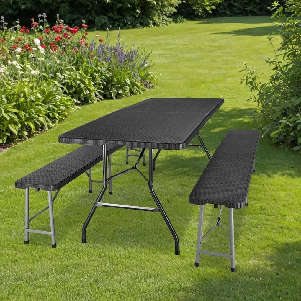 Skládací zahradní cateringová sestava Rattan tmavě šedá