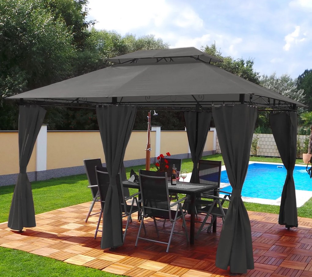 Záhradný altánok s LED solárnym osvetlením BestBerg BBGG-10 / 300 x 400 x 275 cm / šedá