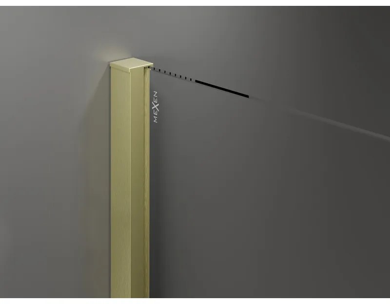 Mexen Velar, sprchový kút s posuvnými dverami 90 x 110 cm, 8mm šedé sklo, zlatá matná, 871-090-110-41-55