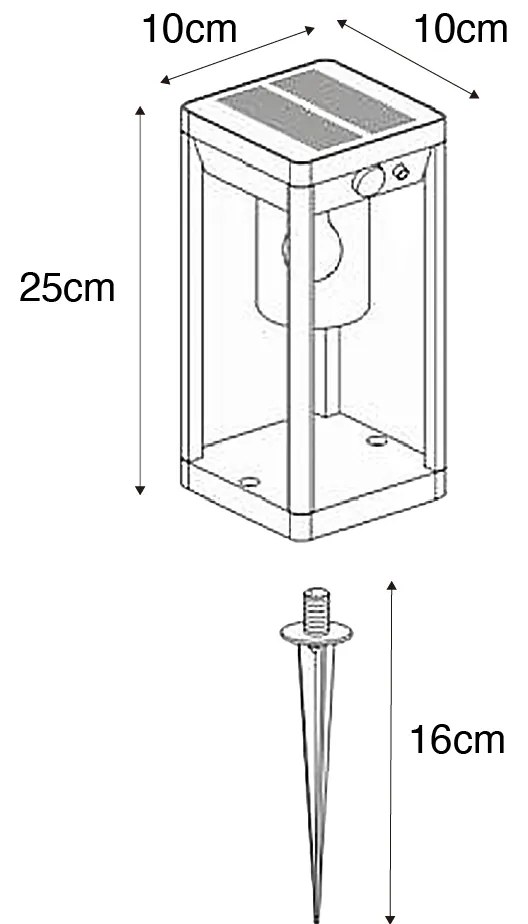 Vonkajšia stojaca lampa tmavosivá 25 cm so stmievateľným svetlom a senzorom na solár - Sonne