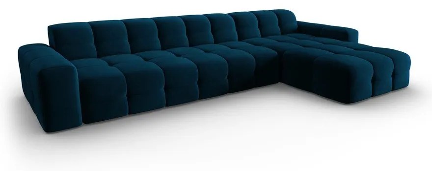 Tmavomodrá zamatová rohová pohovka (pravý roh) Kendal - Micadoni Home