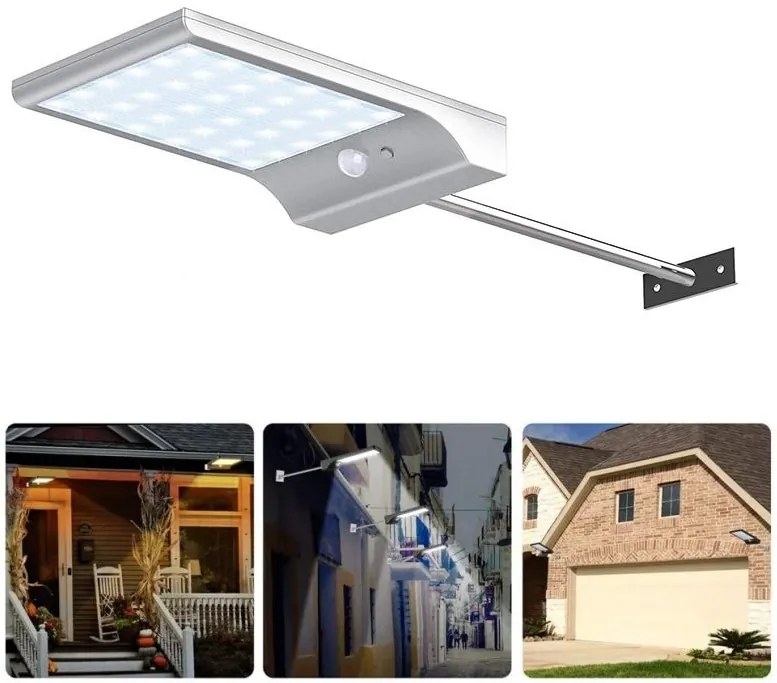Bezdoteku LEDSolar 36 nástenná lampa s vysunutím biela, sa senzorom, bezdrôtové, 2,5 W, studená farba