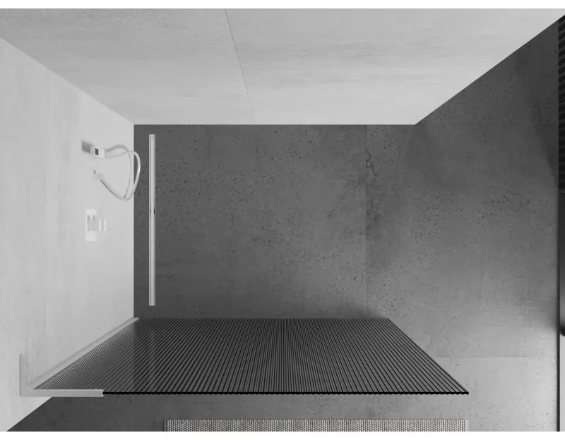 Mexen Kioto L, sprchová zástena Walk-In 110 x 200 cm, 8mm sklo s rebrovým vzorom, biely profil, 800-110-103-20-09