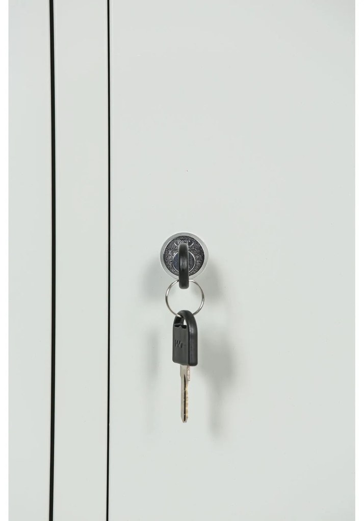 Šatníková skrinka S1 s úložnými boxmi, 3 boxy, 1850 x 300 x 500 mm, cylindrický zámok, zelené dvere