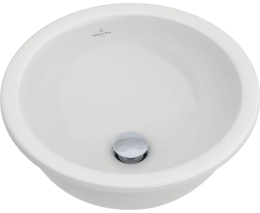 VILLEROY &amp; BOCH Loop &amp; Friends okrúhle umývadlo k zabudovaniu zospodu, bez otvoru, s prepadom, priemer 380 mm, biela alpská, 61803801