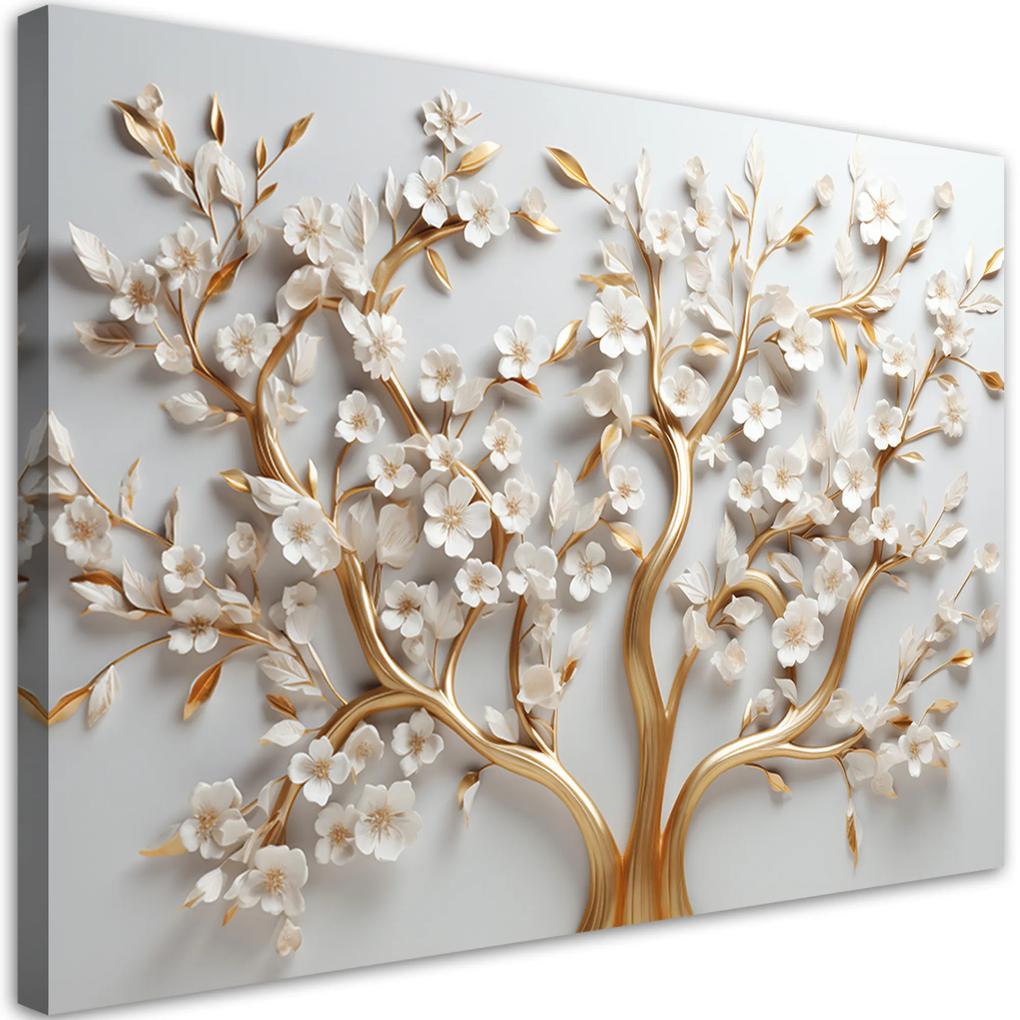 Gario Obraz na plátne Biele kvety magnólie na zlatých konároch Rozmery: 60 x 40 cm