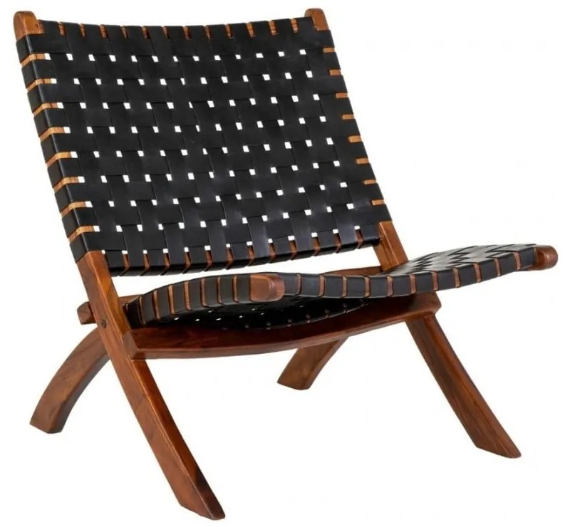 Čierne kožené kreslo s výpletom Perugia - House Nordic