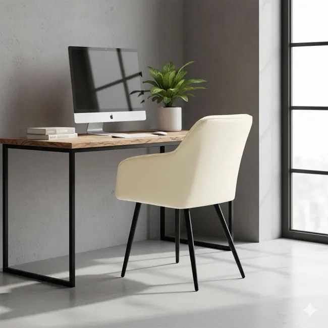 Sada štyroch jedálenských stoličiek DIAMANTE zamatové, krémové / čierne nohy (4 ks)