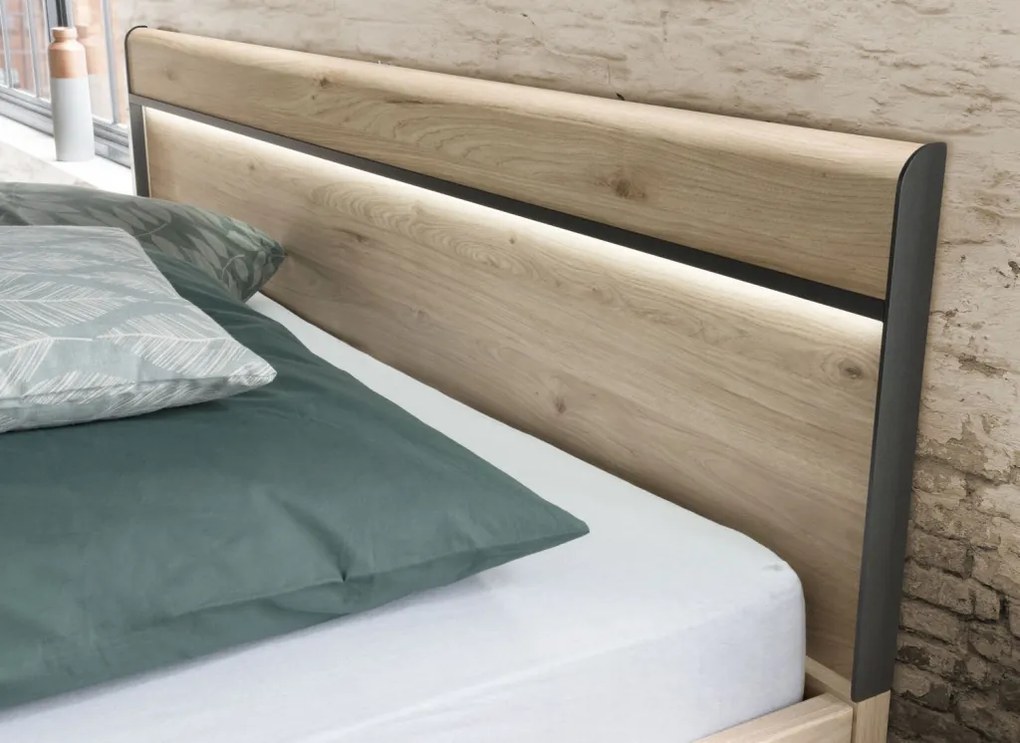 Posteľ Brüssel 180x200 cm, kamenný dub/šedá