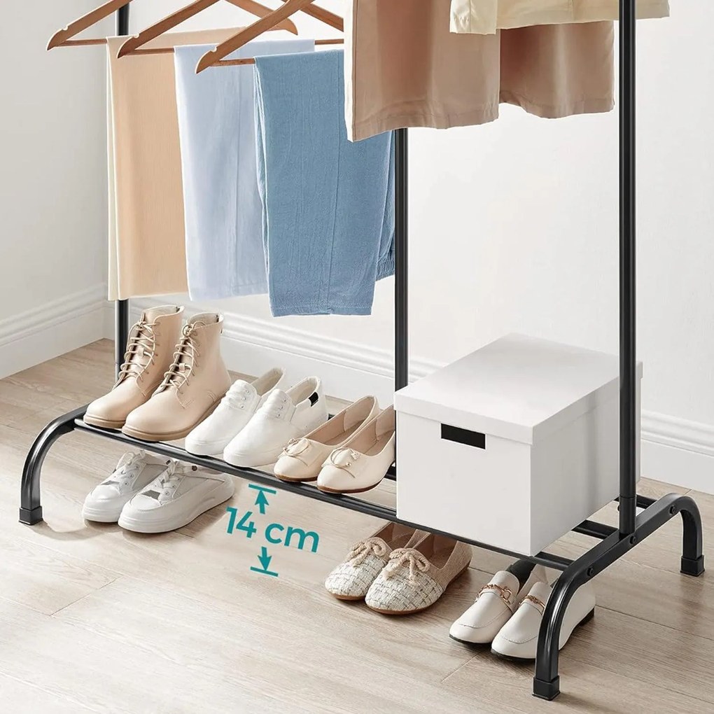 SONGMICS Stojan na šaty, nosnosť do 100 kg, s nastaviteľnou tyčou, čierny