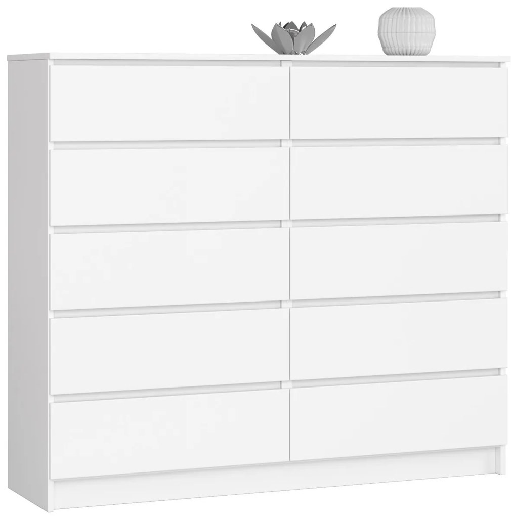 Komoda Kuba 140 cm 10 zásuviek biela
