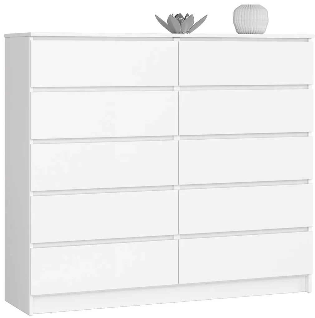 Komoda Kuba 140 cm 10 zásuviek biela