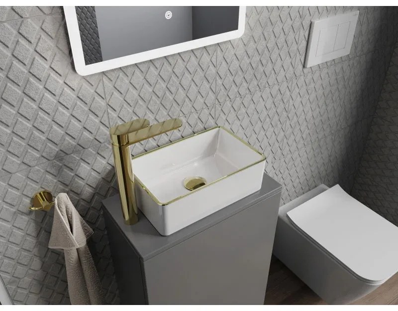 Mexen Nadia, umývadlo na dosku 365x235x120 mm, biela-zlatý okraj, 21613605