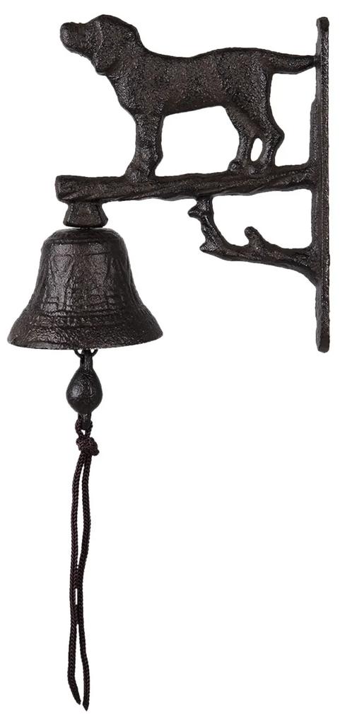 Čierno hnedý liatinový nástenný zvonček s psíkom - 8 * 15 * 20 cm