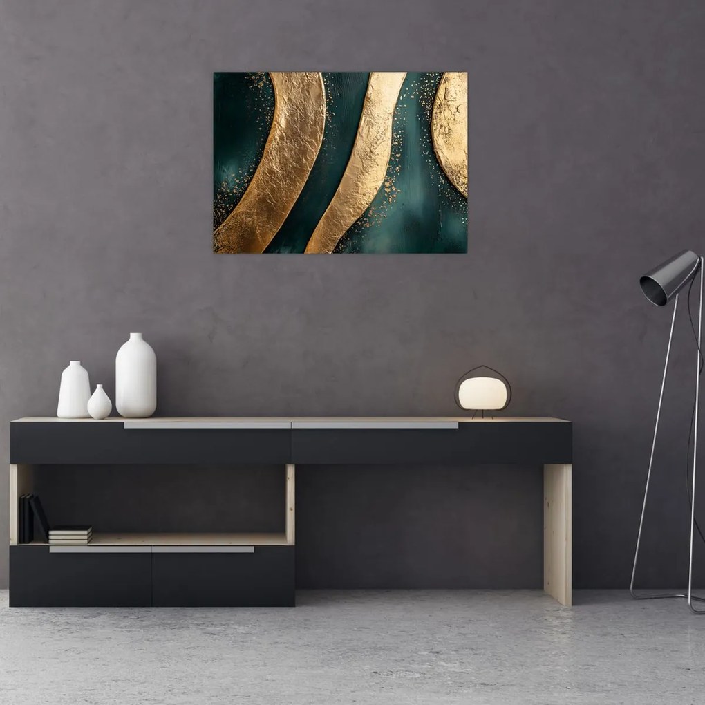 Obraz - Zelená abstrakcia so zlatom I. (70x50 cm)