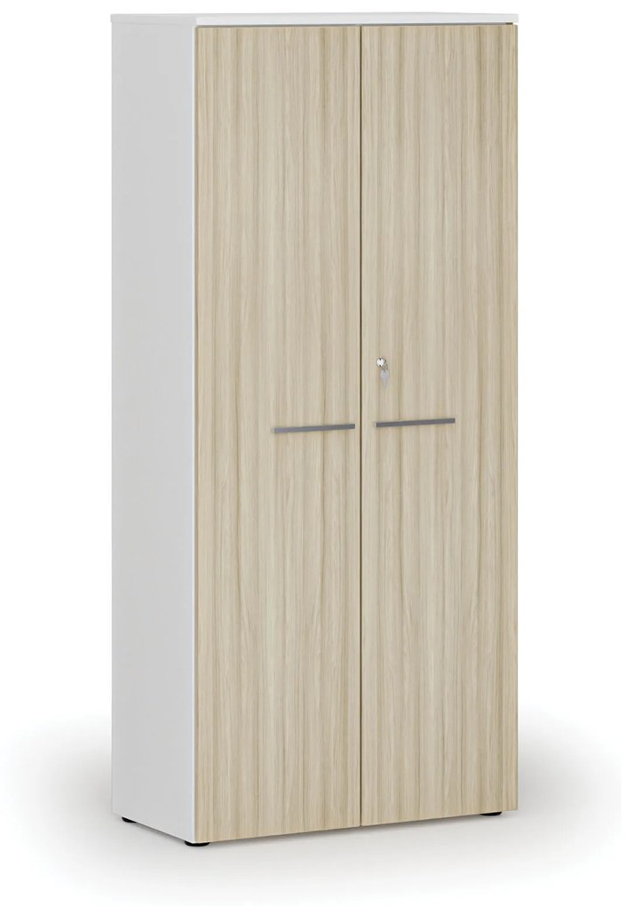 Kancelárska skriňa s dverami PRIMO WHITE, 1781 x 800 x 420 mm, biela/dub prírodná