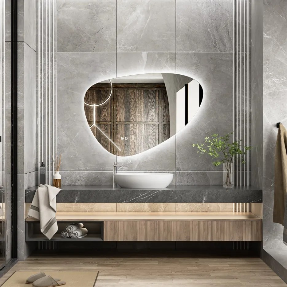 Erga Amelia, asymetrické LED zrkadlo 100x70 cm, 3630 lm, 3 farby svetla, zadné osvetlenie, ERG-V01-407-1070-00