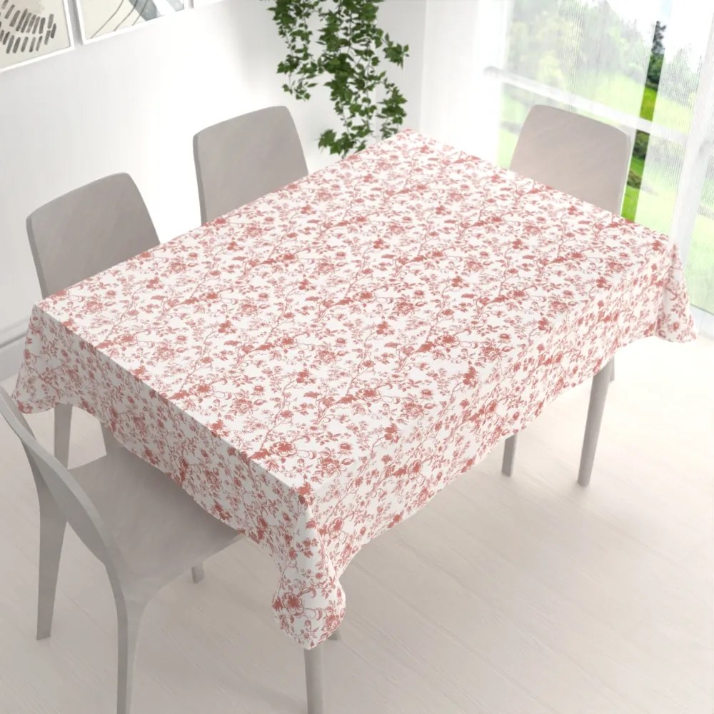 Biante Bavlnený obdĺžnikový obrus Sandra SA-640 Lososové kvety na bielom 140x220 cm