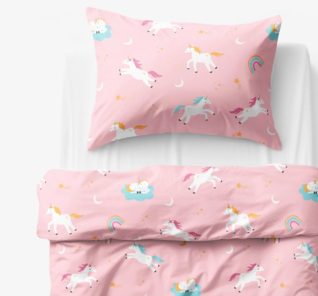 Goldea detské bavlnené obliečky - veselí jednorožci 150 x 200 a 50 x 60 cm