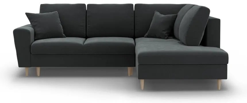 Tmavosivá zamatová rozkladacia/s úložným priestorom rohová pohovka (pravý roh/do L) Kyoto – Cosmopolitan Design