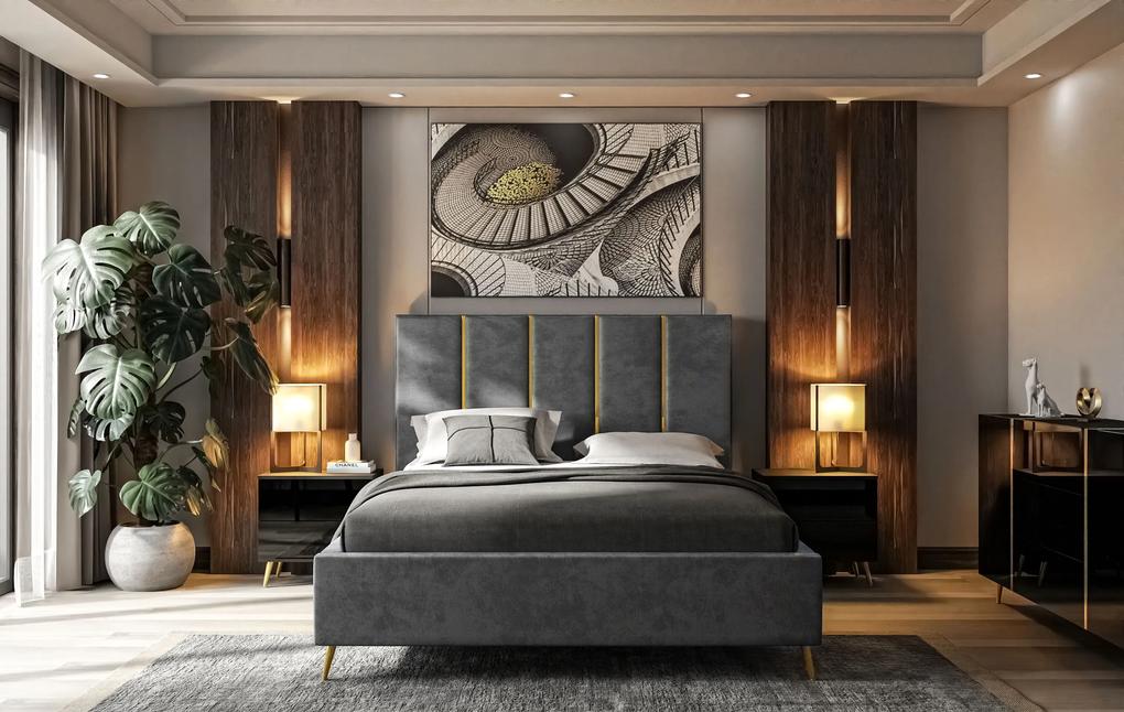 Dizajnová manželská posteľ TIFF 180x200 šedá zamatová látka Farba: Červená, Veľkosť: 160 x 200 cm