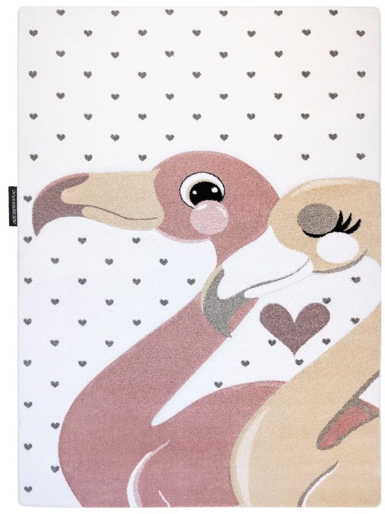 Detský kusový koberec Petit Flamingos hearts cream, 160x220, ružová, detská izba, Dywany Łuszczów